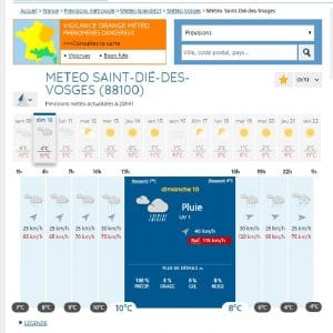 Copie d'écran de la Météo pour Saint-Dié le 10 février 2019